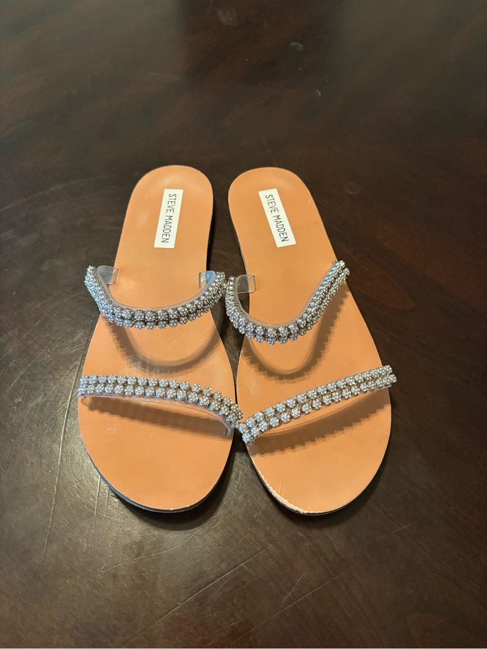 Steve Madden Rhinestone Double Strap Sandals Size 9M Sparkly Slides
